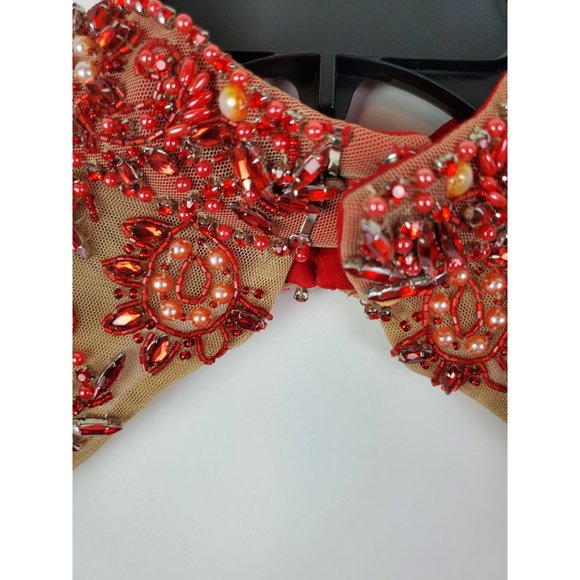 Sherri Hill Red Beaded Bandage Formal Cocktail Holiday Party Homecoming Dress 8 - Picture 6 of 11